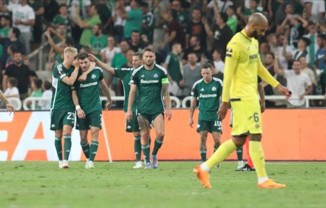 Panathinaikos vs Villareal Panathinaikos players react after scoring the 1-0 during the UEFA Europa League group F soccer match between Panathinaikos and Villareal held at OAKA, in Athens, Greece, 21 August 2023. ATHENS ATHENS Greece Copyright: xPANAGIOTISxMOSCHANDREOUx INCH1014