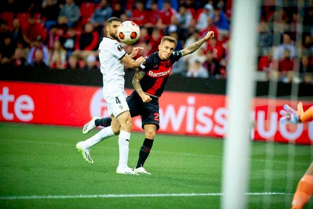 LEVERKUSEN, GERMANY - 21.09.23: The match of match UEFA Europa League Bayer 04 Leverkusen vs BC Hacken at Bayarena  Copyright: xVITALIIxKLIUIEVx