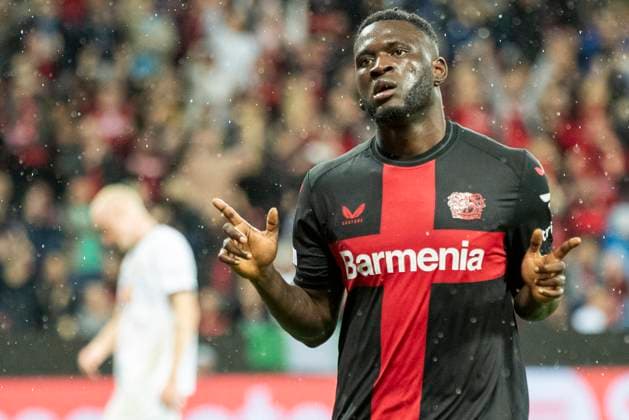 UEFA Europa League, Bayer Leverkusen BK Haecken, 21 09 2023 Victor BONIFACE Bayer 04 Leverkusen, 22 cheers after his goal to make it 3 0, UEFA Europa League, Bayer 04 Leverkusen BK Haecken, 1 group match, on 21 09 2023, BayArena, Leverkusen DFL regulations prohibit any use of photographs as image sequences and or quasi video Copyright: xBEAUTIFULxSPORTS Meuselx
