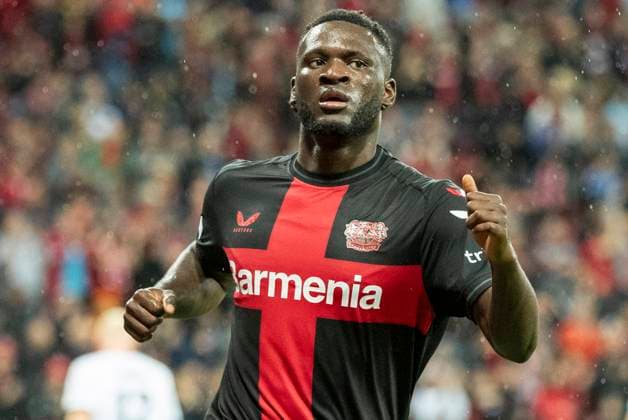 UEFA Europa League, Bayer Leverkusen BK Haecken, 21 09 2023 Victor BONIFACE Bayer 04 Leverkusen, 22 cheers after his goal to make it 3 0, UEFA Europa League, Bayer 04 Leverkusen BK Haecken, 1 group match, on 21 09 2023, BayArena, Leverkusen DFL regulations prohibit any use of photographs as image sequences and or quasi video Copyright: xBEAUTIFULxSPORTS Meuselx