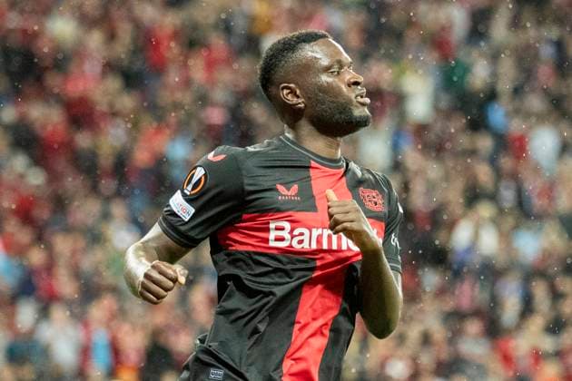UEFA Europa League, Bayer Leverkusen BK Haecken, 21 09 2023 Victor BONIFACE Bayer 04 Leverkusen, 22 cheers after his goal to make it 3 0, UEFA Europa League, Bayer 04 Leverkusen BK Haecken, 1 group match, on 21 09 2023, BayArena, Leverkusen DFL regulations prohibit any use of photographs as image sequences and or quasi video Copyright: xBEAUTIFULxSPORTS Meuselx