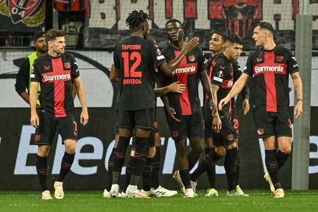 Victor Boniface 22, Bayer Leverkusen scores the goal to 3 0 and cheers with the team 21 09 2023 Football Europa League, Bayer 04 Leverkusen vs BK Häcken Haecken, BayArena, Leverkusen, NRW Germany Copyright: xpepphotox xHorstxMauelshagenx pep00321, pep_20230921_hm