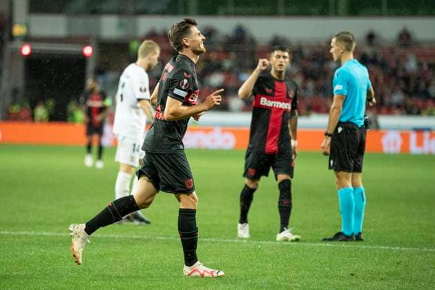 UEFA Europa League, Bayer Leverkusen BK Haecken, 21 09 2023 Jonas HOFMANN Bayer 04 Leverkusen, 7 cheers his goal for 4 0, UEFA Europa League, Bayer 04 Leverkusen BK Haecken, 1 group match, on 21 09 2023, BayArena, Leverkusen DFL regulations prohibit any use of photographs as image sequences and or quasi video Copyright: xBEAUTIFULxSPORTS Meuselx