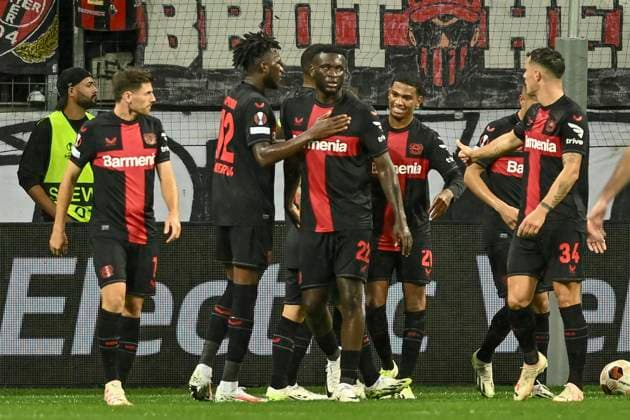 Victor Boniface 22, Bayer Leverkusen scores the goal to 3 0 and cheers with the team 21 09 2023 Football Europa League, Bayer 04 Leverkusen vs BK Häcken Haecken, BayArena, Leverkusen, NRW Germany Copyright: xpepphotox xHorstxMauelshagenx pep00321, pep_20230921_hm