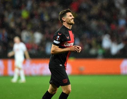 21 09 2023, Leverkusen, Germany, BayARENA, Bayer Leverkusen vs BK Haecken UEFA Europa League 2023 2024 Group H, Jonas Hofmann Bayer 04 Leverkusen goal celebration, cheers after scoring 4 0 Photo Ralf Treese Leverkusen BayARENA North Rhine Westphalia Germany 521_LEVHAE20230921_041 Treese-521