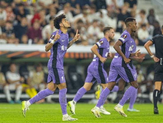 Football - UEFA Europa League - Group E - LASK v Liverpool FC LINZ, AUSTRIA - Thursday, September 21, 2023: Liverpool s Luis Diaz celebrates after scoring the second goal during the UEFA Europa League Group E matchday 1 game between LASK and Liverpool FC at the Raiffeisen Arena. LINZ Raiffeisen Arena UPPER AUSTRIA AUSTRIA  Copyright: xDavidxRawcliffex P2023-09-21-LASK_Liverpool-63