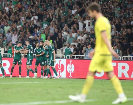 Panathinaikos vs Villareal Panathinaikos™ players react after scoring the 2-0 during the UEFA Europa League group F soccer match between Panathinaikos and Villareal held at OAKA, in Athens, Greece, 21 August 2023. ATHENS ATHENS Greece Copyright: xPANAGIOTISxMOSCHANDREOUx INCH1086