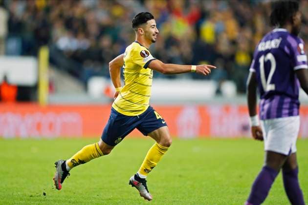 Royal Union Saint-Gilloise v Toulouse FC - UEFA Europa League BRUSSELS, BELGIUM - SEPTEMBER 21 : Amoura Mohamed El Amine forward of Union St-Gilloise celebrates after scoring during the UEFA Europa League Group E match between Royal Union Saint-Gilloise and Toulouse FC on September 21, 2023 in Brussels, Belgium, 21 09 2023 Brussels Belgium  Copyright: xJbox