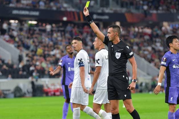 SOCCER - UEFA EL, LASK vs Liverpool LINZ,AUSTRIA,21.SEP.23 - SOCCER - UEFA Europa League, group stage, Linzer ASK vs Liverpool FC. Image shows referee Marco Di Bello (ITA).  GEPAxpictures xChristianxMoser