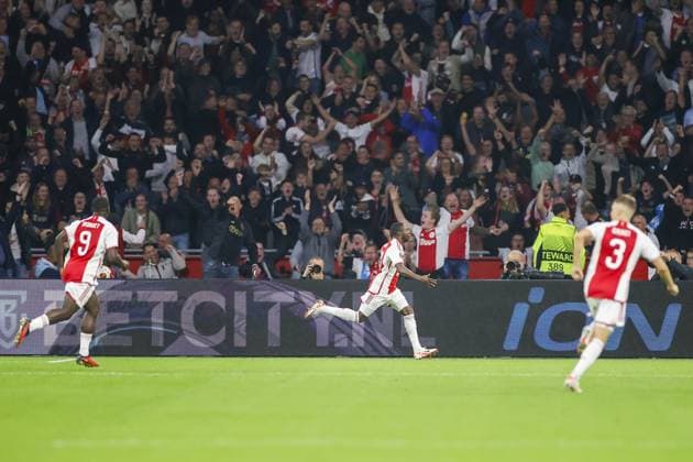 AMSTERDAM, 21-09-2023 JohanCruyff Arena, Europa League Football season 2023 2024 Match between Ajax and Olympique Marseille. Ajax player Carlos Forbs celebrating the goal 1-0 Ajax - Olympique Marseille  x22440314x Copyright:
