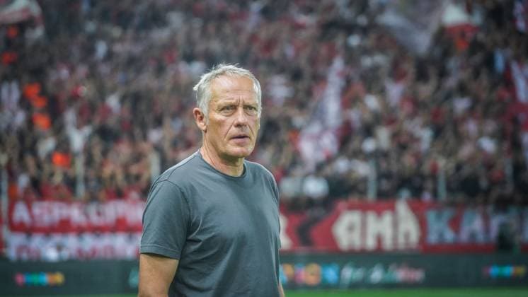 Coach Christian Streich SC Freiburg UEFA Football Europa League Season 2023 2024 Giorgos Karaiskakis Stadium Piraeus, 21 09 2023 Olympiakos Piraeus SC Freiburg