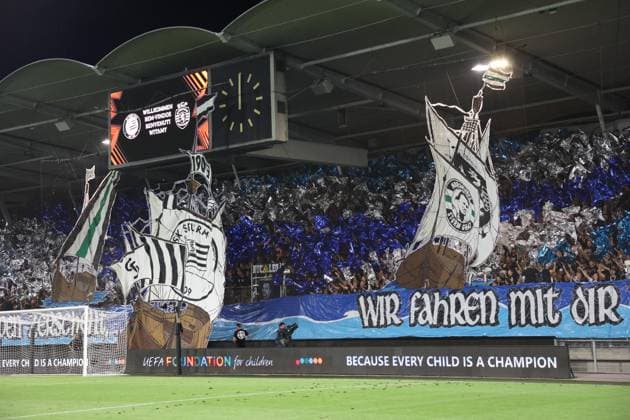 SOCCER - UEFA EL, Sturm vs Sporting GRAZ,AUSTRIA,21.SEP.23 - SOCCER - UEFA Europa League, group stage, SK Sturm Graz vs Sporting CP. Image shows choreography fans (Sturm).  GEPAxpictures xChrisxBauer