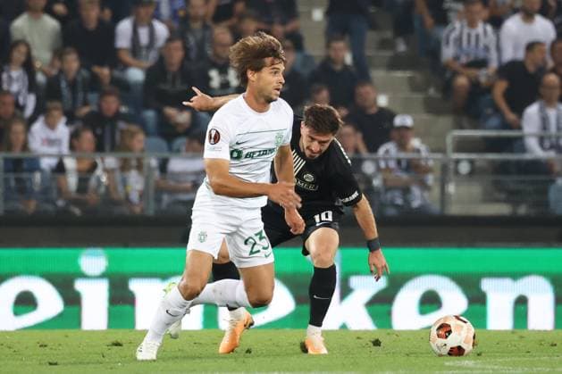 SOCCER - UEFA EL, Sturm vs Sporting GRAZ,AUSTRIA,21.SEP.23 - SOCCER - UEFA Europa League, group stage, SK Sturm Graz vs Sporting CP. Image shows Daniel Braganca (Sporting Lissabon) and Otar Kiteishvili (Sturm).  GEPAxpictures xChrisxBauer