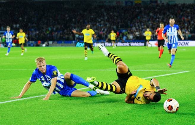 EDITORIAL USE ONLY No use with unauthorised audio, video, data, fixture lists, club league logos or live services. Online in-match use limited to 120 images, no video emulation. No use in betting, games or single club league player publications. Brighton & Hove Albion v AEK Athens, UEFA Europa League, Group B, Football, American Express Community Stadium, Brighton, UK - 21 Sep 2023 EDITORIAL USE ONLY No use with unauthorised audio, video, data, fixture lists, club league logos or live services. Online in-match use limited to 120 images, no video emulation. No use in betting, games or single club league player publications.  Copyright: xJavierxGarcia Shutterstockx 14107009v