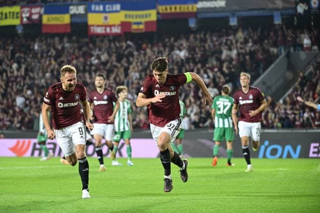 Ladislav Krejci of Sparta (centre) scores and celebrates goal during the Football European League match: Sparta Prague vs Aris Limassol in Prague, Czech Republic, September 21, 2023. (CTKxPhoto RomanxVondrous) CTKPhotoP2023092109440  CTKPhotoP2023092109440