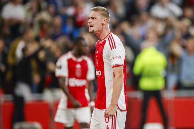 AMSTERDAM, 21-09-2023 JohanCruyff Arena, Europa League Football season 2023 2024 Match between Ajax and Olympique Marseille. Ajax player Kenneth Taylor celebrating the goal 3-2 Ajax - Olympique Marseille  x22441637x Copyright: