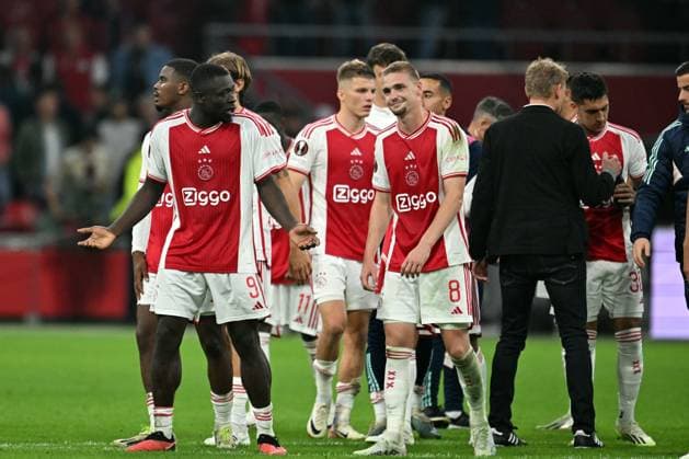 AMSTERDAM - (l-r) Brian Brobbey of Ajax, Kenneth Taylor of Ajax after the UEFA Europa League match between Ajax Amsterdam and Olympique de Marseille at the Johan Cruijff ArenA on September 21, 2023 in Amsterdam, the Netherlands. ANP OLAF KRAAK Group B - UEFA Europa League 2023 2024 xVIxANPxSportx xxANPxIVx 478905963 originalFilename: 478905963.jpg