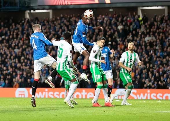 Rangers v Real Betis UEFA Europa League Abdallah Sima of Rangers heads the ball during the UEFA Europa League Group C match at Ibrox Stadium, Glasgow Copyright: xFredxPalmerx FIL-18993-0075 UK Newspapers OUT