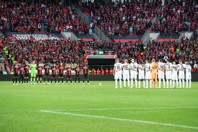 UEFA Europa League, Bayer Leverkusen BK Haecken, 21 09 2023 Minute of silence on the occasion of the severe environmental disasters in Morocco and Libya, UEFA Europa League, Bayer 04 Leverkusen BK Haecken, 1 group match, on 21 09 2023, BayArena, Leverkusen DFL regulations prohibit any use of photographs as image sequences and or quasi video Copyright: xBEAUTIFULxSPORTS Meuselx