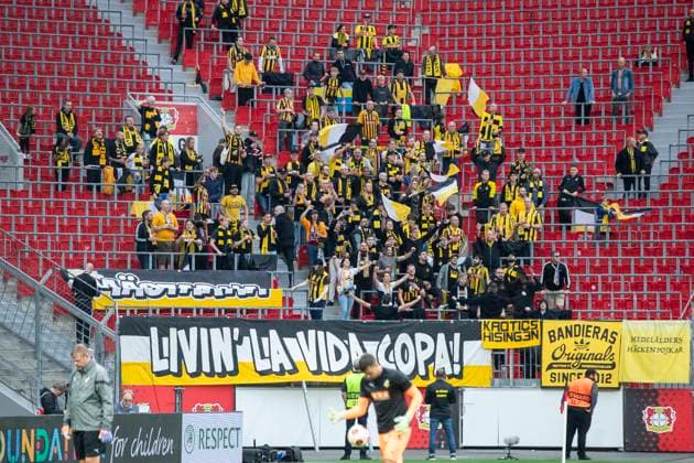 UEFA Europa League, Bayer Leverkusen BK Haecken, 21 09 2023 The accompanying fans from Sweden, UEFA Europa League, Bayer 04 Leverkusen BK Haecken, 1 group match, on 21 09 2023, BayArena, Leverkusen DFL regulations prohibit any use of photographs as image sequences and or quasi video Copyright: xBEAUTIFULxSPORTS Meuselx