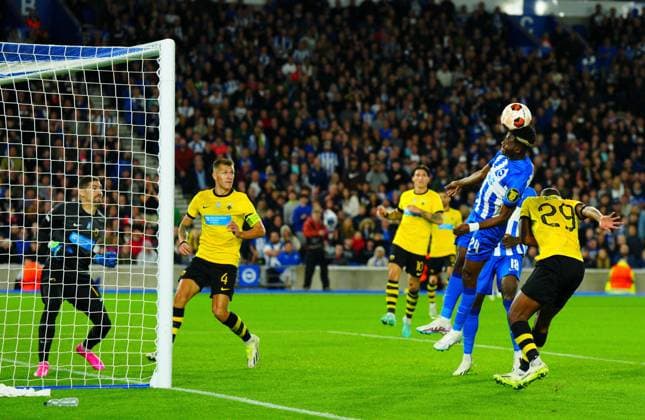 EDITORIAL USE ONLY No use with unauthorised audio, video, data, fixture lists, club league logos or live services. Online in-match use limited to 120 images, no video emulation. No use in betting, games or single club league player publications. Brighton & Hove Albion v AEK Athens, UEFA Europa League, Group B, Football, American Express Community Stadium, Brighton, UK - 21 Sep 2023 EDITORIAL USE ONLY No use with unauthorised audio, video, data, fixture lists, club league logos or live services. Online in-match use limited to 120 images, no video emulation. No use in betting, games or single club league player publications.  Copyright: xJavierxGarcia Shutterstockx 14107009at