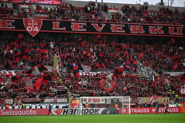 Atmosphere in the north curve of the BayArena with Leverkusen fans 21 09 2023, football season 2023 2024 Europa League group stage, 1 matchday Bayer 04 Leverkusen BK Häcken 4 0 Leverkusen BayArena Nordrhein Westfalen Germany Team2
