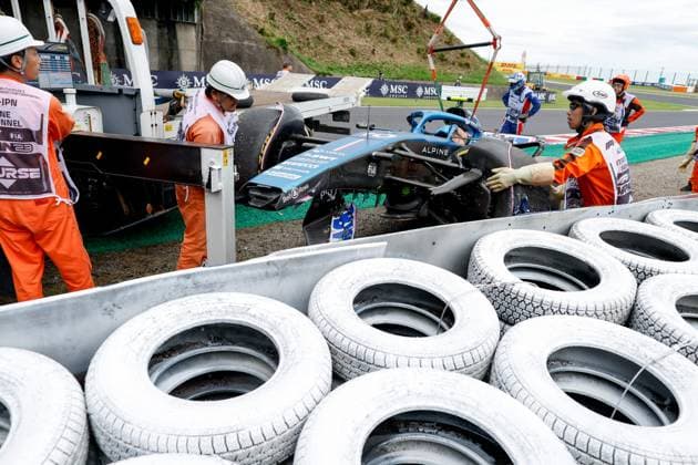 Damaged car of 10 Pierre Gasly FRA, BWT Alpine F1 Team , F1 Grand Prix of Japan at Suzuka International Racing Course on September 22, 2023 in Suzuka, Japan Photo by HOCH ZWEI Suzuka Japan