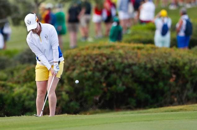 2023 Solheim Cup, Finca Cortesin, Andalucia, Spain 22 9 2023 Ireland™s Leona Maguire takes a shot Leona Maguire takes a shot 22 9 2023  Copyright: x INPHO MartinxSirasxLimax _MSL4566
