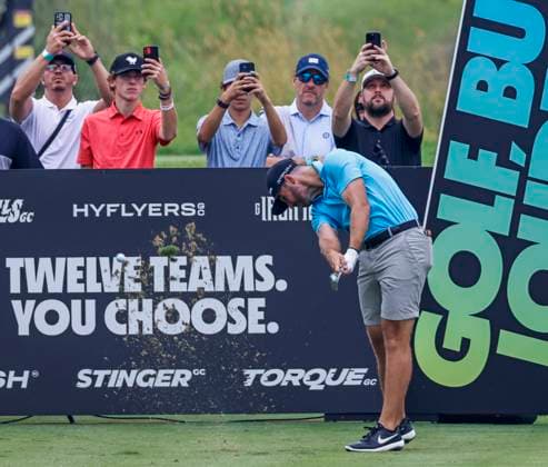 Matthew Wolff of the US hits his tee shot on the fifteenth hole during the first round of the 2023 LIV Golf League tournament at Rich Harvest Farms in Sugar Grove, Illinois, on Friday September 22, 2023. Tournament play runs from September 22nd through the 24th.  SGI20230922804 TANNENxMAURY