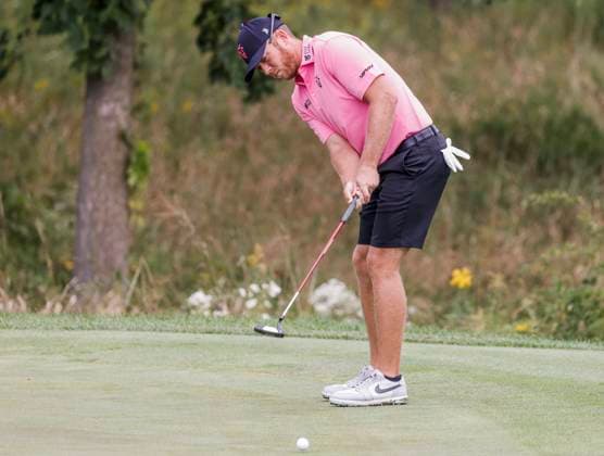 Talor Gooch of the US putts putts on the fifteenth green during the first round of the 2023 LIV Golf League tournament at Rich Harvest Farms in Sugar Grove, Illinois, on Friday September 22, 2023. Tournament play runs from September 22nd through the 24th.  SGI20230922816 TANNENxMAURY