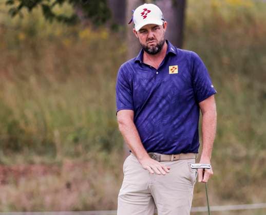 Marc Leishman of Australia reacts to his putt on the fifteenth green during the first round of the 2023 LIV Golf League tournament at Rich Harvest Farms in Sugar Grove, Illinois, on Friday September 22, 2023. Tournament play runs from September 22nd through the 24th.  SGI20230922825 TANNENxMAURY