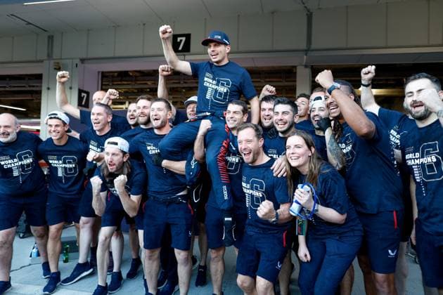 1 Max Verstappen NLD, Oracle Red Bull Racing and Team of Red Bull Racing celebrates winning the 2023 World Constructors Championship, F1 Grand Prix of Japan at Suzuka International Racing Course on September 24, 2023 in Suzuka, Japan Photo by HOCH ZWEI Suzuka Japan