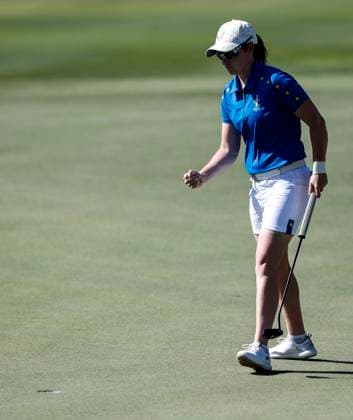 2023 Solheim Cup, Finca Cortesin, Andalucia, Spain 24 9 2023 Leona Maguire celebrates as she makes a putt Leona Maguire celebrates as she makes a putt 24 9 2023  Copyright: x INPHO MartinxSirasxLimax _MSL7935