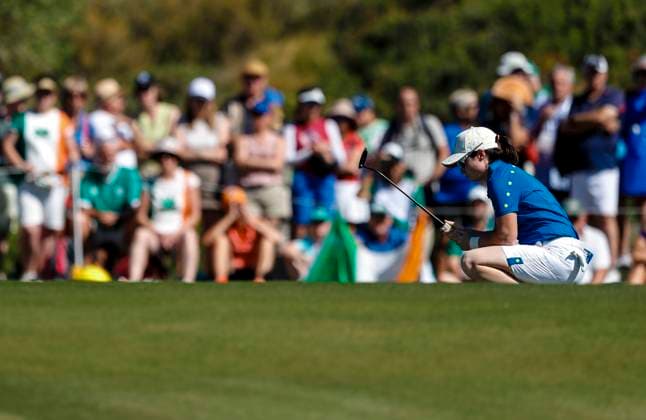 2023 Solheim Cup, Finca Cortesin, Andalucia, Spain 24 9 2023 Leona Maguire lines up a putt Leona Maguire lines up a putt 24 9 2023  Copyright: x INPHO MartinxSirasxLimax _MSL8051