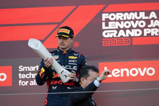 September 24, 2023, Suzuka, Mie Prefecture, Japan: MAX VERSTAPPEN (NED) of Red Bull Racing 1 accepting the 1st place trophy of the 2023 Formula 1 Japanese Grand Prix Suzuka Japan - ZUMAb177 20230924_aap_b177_093 Copyright: xTaidghxBarronx