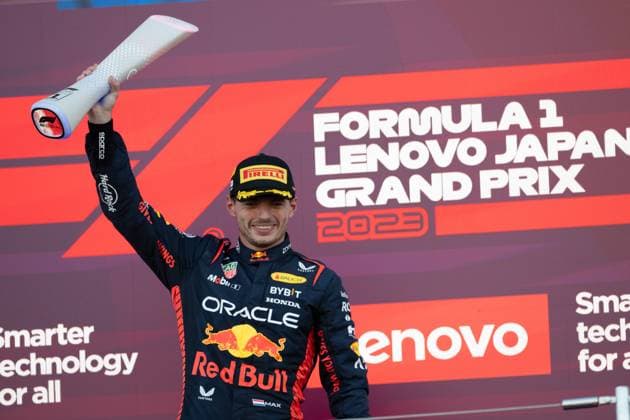 September 24, 2023, Suzuka, Mie Prefecture, Japan: MAX VERSTAPPEN (NED) of Red Bull Racing 1 accepting the 1st place trophy of the 2023 Formula 1 Japanese Grand Prix Suzuka Japan - ZUMAb177 20230924_aap_b177_129 Copyright: xTaidghxBarronx