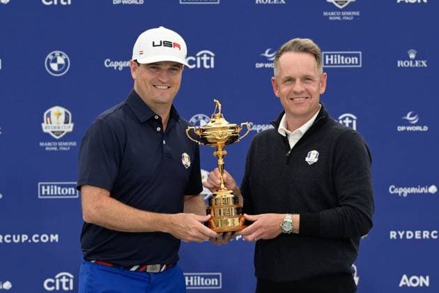 Zach Johnson (USA) Luke Donald (ENG) during the USA an Europe Ryder Cup 2023 captains press conference, PK, Pressekonferenz at Marco Simone Golf & Country Club on September 25, 2023 in Rome, Italy.  Copyright: xFabrizioxCorradetti IPAxSportx x xx IPA_40555109 IPA_IPA40555109