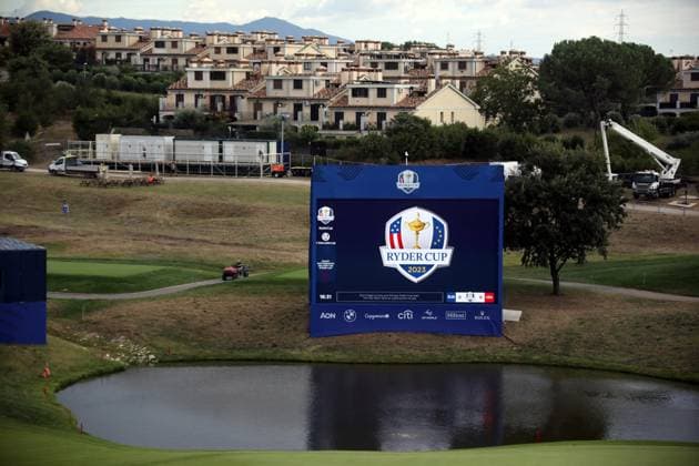 Golf Ryder Cup 2023: Work in progress for the 2023 Ryder Cup in Rome at Marco Simeoni Golf e country club in Rome, Italy. ROME, Italy - 25.09.2023: Giant display on the lawn . Work in progress for the 2023 Ryder Cup in Rome at Marco Simeoni Golf e country club in Rome, Italy. ROME Italy Italy  Copyright: xIPAxSport ABACAx BRIPASport20230925_638 IPAxSport ABACAx BRIPASport20230925_638