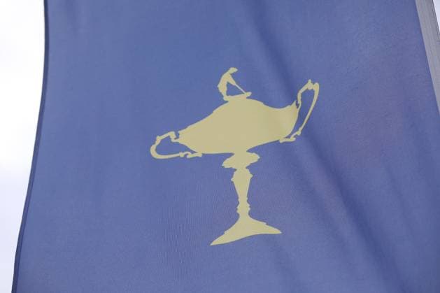 Golf Ryder Cup 2023: Work in progress for the 2023 Ryder Cup in Rome at Marco Simeoni Golf e country club in Rome, Italy. ROME, Italy - 25.09.2023: Official tournament flag. Work in progress for the 2023 Ryder Cup in Rome at Marco Simeoni Golf e country club in Rome, Italy. ROME Italy Italy  Copyright: xIPAxSport ABACAx BRIPASport20230925_666 IPAxSport ABACAx BRIPASport20230925_666
