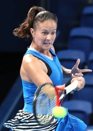 September 26, 2023, Tokyo, Japan - Daria Kasatkina of Russia returns the ball against Marta Kostyuki of Ukraine during the first round match of the Toray pan Pacific Open tennis tournament at the Ariake Colosseum in Tokyo on Tuesday, September 26, 2023. (photo by Yoshio Tsunoda AFLO) Noxthirdxpartyxsales  (0305928210st)