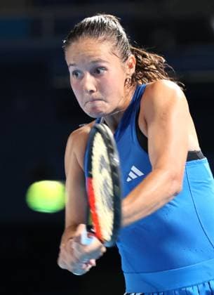 September 26, 2023, Tokyo, Japan - Daria Kasatkina of Russia returns the ball against Marta Kostyuki of Ukraine during the first round match of the Toray pan Pacific Open tennis tournament at the Ariake Colosseum in Tokyo on Tuesday, September 26, 2023. (photo by Yoshio Tsunoda AFLO) Noxthirdxpartyxsales  (0305928216st)