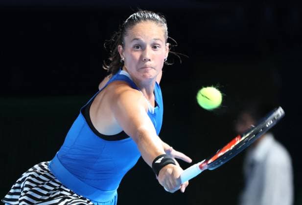 September 26, 2023, Tokyo, Japan - Daria Kasatkina of Russia returns the ball against Marta Kostyuki of Ukraine during the first round match of the Toray pan Pacific Open tennis tournament at the Ariake Colosseum in Tokyo on Tuesday, September 26, 2023. (photo by Yoshio Tsunoda AFLO) Noxthirdxpartyxsales  (0305928225st)
