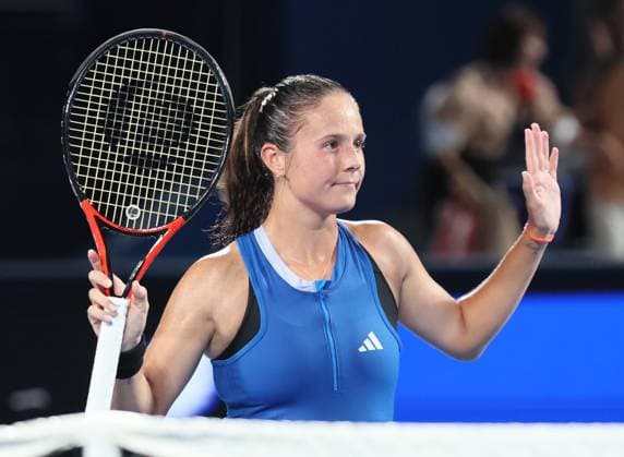 September 26, 2023, Tokyo, Japan - Daria Kasatkina of Russia reacts to audience after she defeated Marta Kostyuki of Ukraine during the first round match of the Toray pan Pacific Open tennis tournament at the Ariake Colosseum in Tokyo on Tuesday, September 26, 2023. Kasatkina defeated Kostyyuk 3-6, 6-4, 6-3. (photo by Yoshio Tsunoda AFLO) Noxthirdxpartyxsales  (0305929547st)