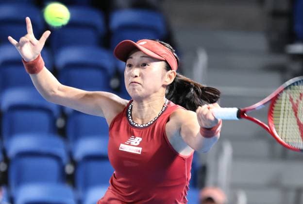 September 26, 2023, Tokyo, Japan - Misaki Doi of Japan returns the ball against Croatia s Petra Martic during the first round match of the Toray pan Pacific Open tennis tournament at the Ariake Colosseum in Tokyo on Tuesday, September 26, 2023. Doi defeated Martic 7-6, 6-2 and she will withdraw from her professional tennis carrier after this tornament. (photo by Yoshio Tsunoda AFLO) Noxthirdxpartyxsales  (0305937736st)