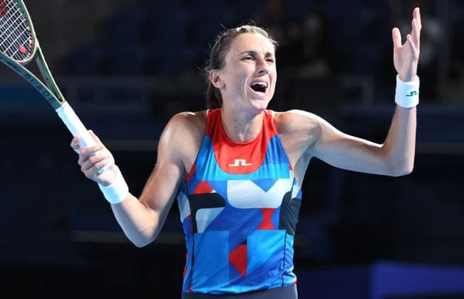 September 26, 2023, Tokyo, Japan - Petra Martic of Croatia is disappointed as she lost a key point against Japan s Misaki Doi during the first round match of the Toray pan Pacific Open tennis tournament at the Ariake Colosseum in Tokyo on Tuesday, September 26, 2023. Doi defeated Martic 7-6, 6-2 and she will withdraw from her professional tennis carrier after this tornament. (photo by Yoshio Tsunoda AFLO) Noxthirdxpartyxsales  (0305937856st)