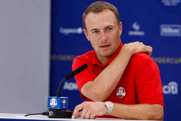 September 26, 2023, ROME, ITALY: US golfer Jordan Spieth attends a press conference, PK, Pressekonferenz for the 2023 Ryder Cup golf tournament at Marco Simone Golf Club in Guidonia, near Rome, Italy, 26 September 2023. The 44th Ryder Cup matches between the US and Europe will be held in Italy from 29 September to 01 October 2023.ANSA FABIO FRUSTACI 2023 Ryder Cup golf tournament  - ZUMAa110 20230926_zaf_a110_102 Copyright: xFabioxFrustacix