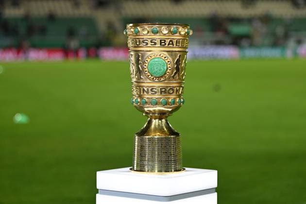 Muenster, Preussenstadion, 26 09 23, GER, Men, DFB Pokal 1 Round, Season 2023 2024, SC Preussen Muenster FC Bayern Muenchen picture DFB Pokal Trophaee Only for editorial use DFL regulations prohibit any use of photographs as image sequences and or quasi video Nordrhein Westfalen Germany