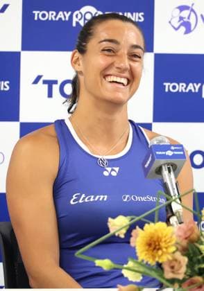 September 27, 2023, Tokyo, Japan - Caroline Garcia of France answers a question at a press conference, PK, Pressekonferenz at the Ariake Colosseum in Tokyo on Wednesday, September 27, 2023. Garcia will play at the Toray Pan Pacifuc Open tennis tournamnet this week. (photo by Yoshio Tsunoda AFLO) Noxthirdxpartyxsales  (0306068190st)