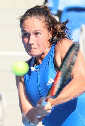 September 28, 2023, Tokyo, Japan - Daria Kasatkina of Russia returns the ball against Despina Papamichail of Greece during the second round match of the Toray Pan Pacific Open tennis tournament at the Ariake Colosseum in Tokyo on Thursday, September 28, 2023. (photo by Yoshio Tsunoda AFLO) Noxthirdxpartyxsales  (0306183367st)