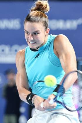 September 28, 2023, Tokyo, Japan - Maria Sakkari of Greece returns the ball against Misaki Doi of Japan during the second round match of the Toray pan Pacific Open tennis tournament at the Ariake Colosseum in Tokyo on Thursday, September 28, 2023. Doi was defeated by Sakkari 3-6, 1-6 and withdrew from her professional carrier. (photo by Yoshio Tsunoda AFLO) Noxthirdxpartyxsales  (0306213825st)